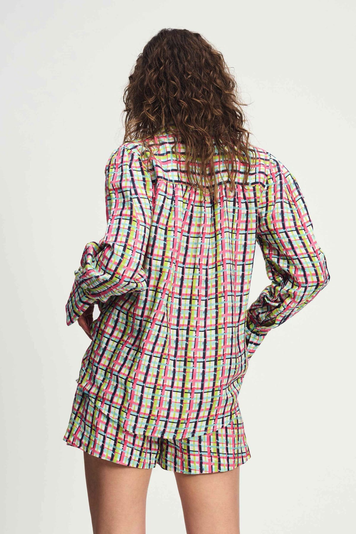 Bluse - Brushwork Check Linen Multi colour Bluse POM Amsterdam