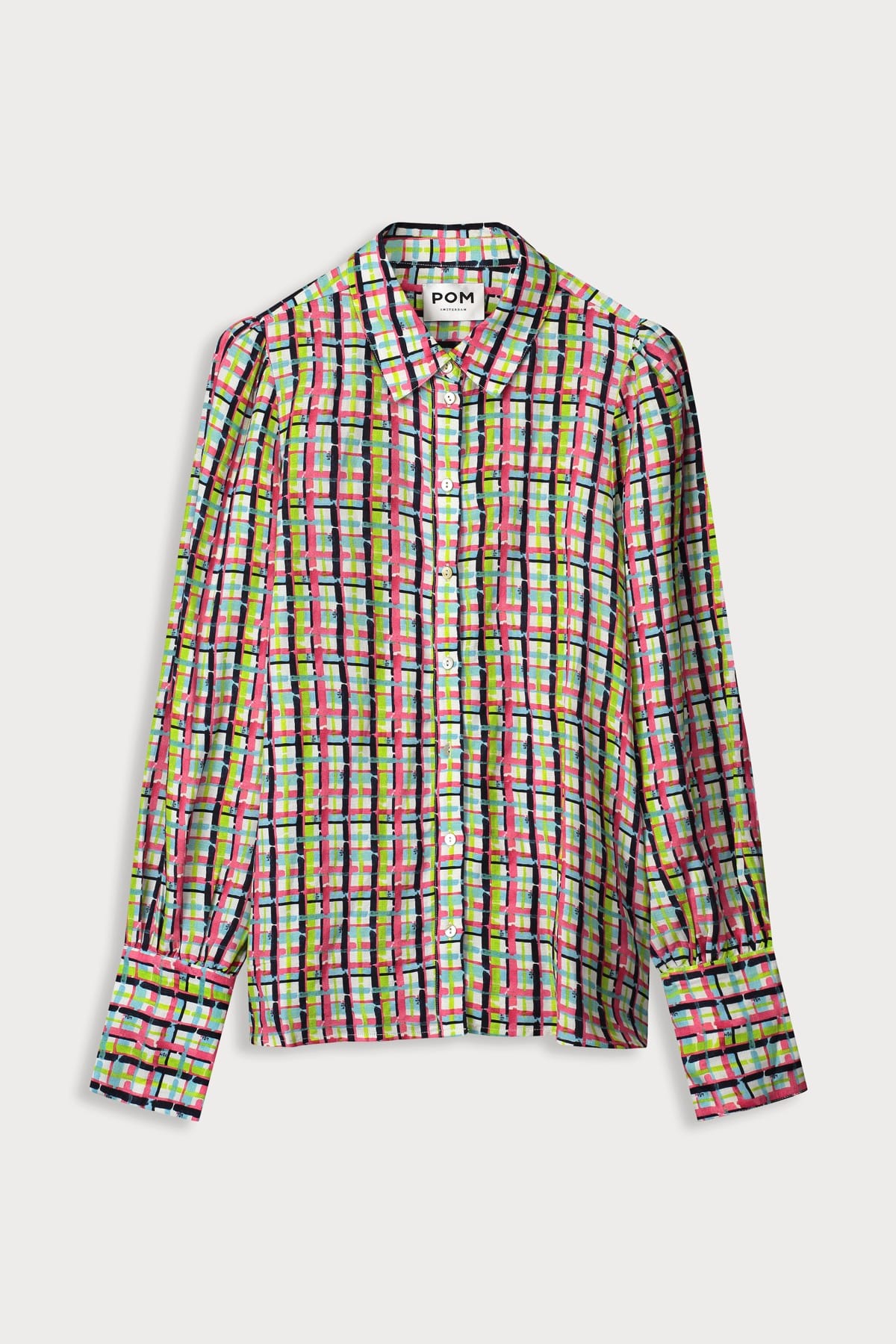 Bluse - Brushwork Check Linen Multi colour Bluse POM Amsterdam
