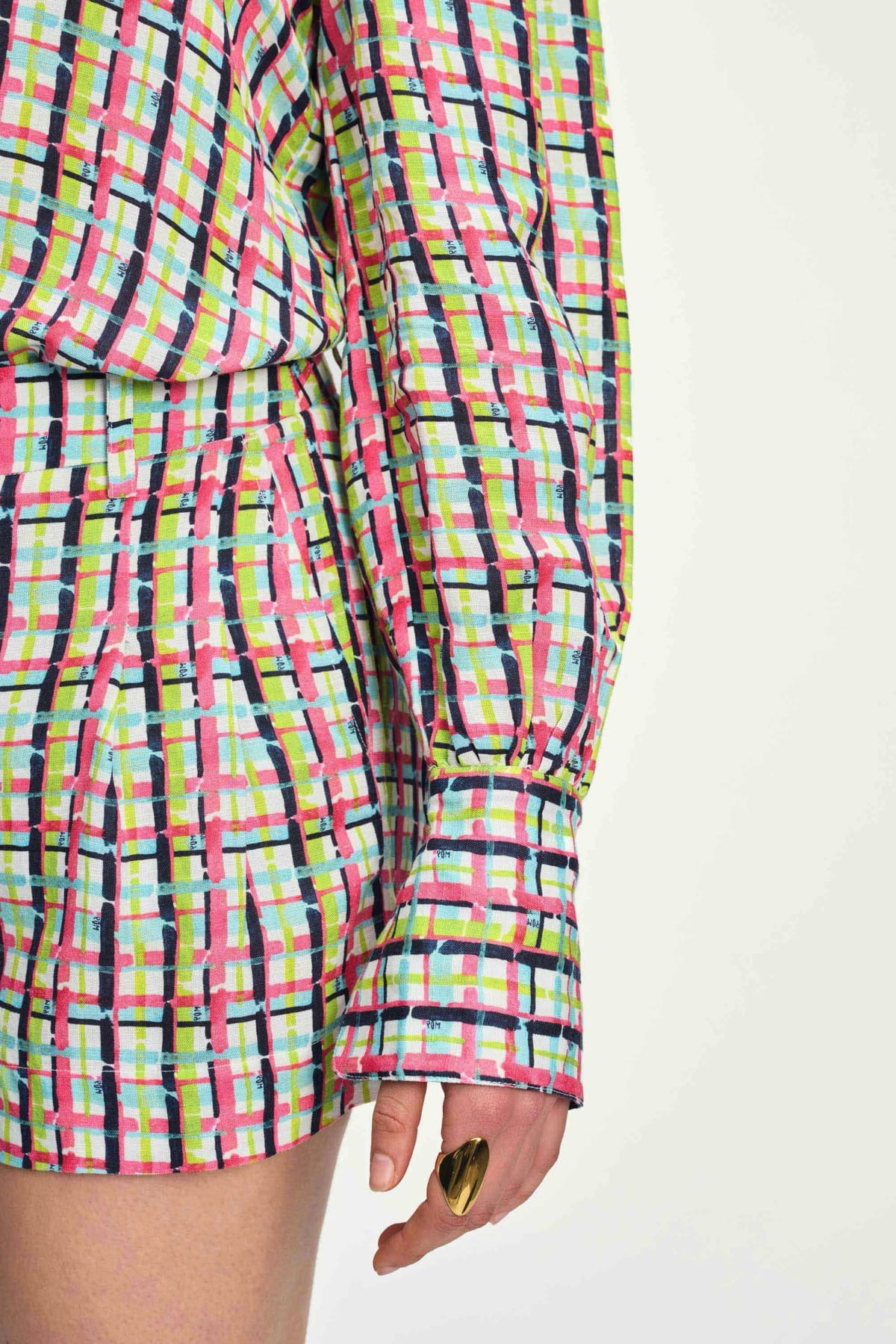Bluse - Brushwork Check Linen Multi colour Bluse POM Amsterdam