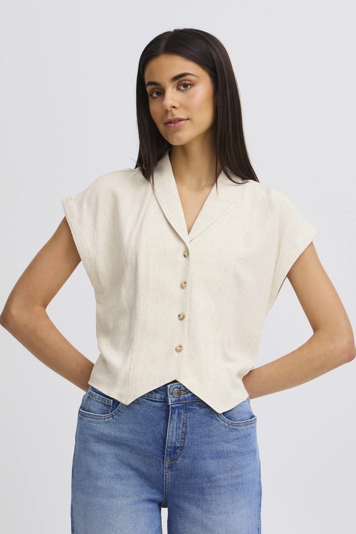 Bluse FRATEL SH 3 Whisper White Melange Bluse Fransa
