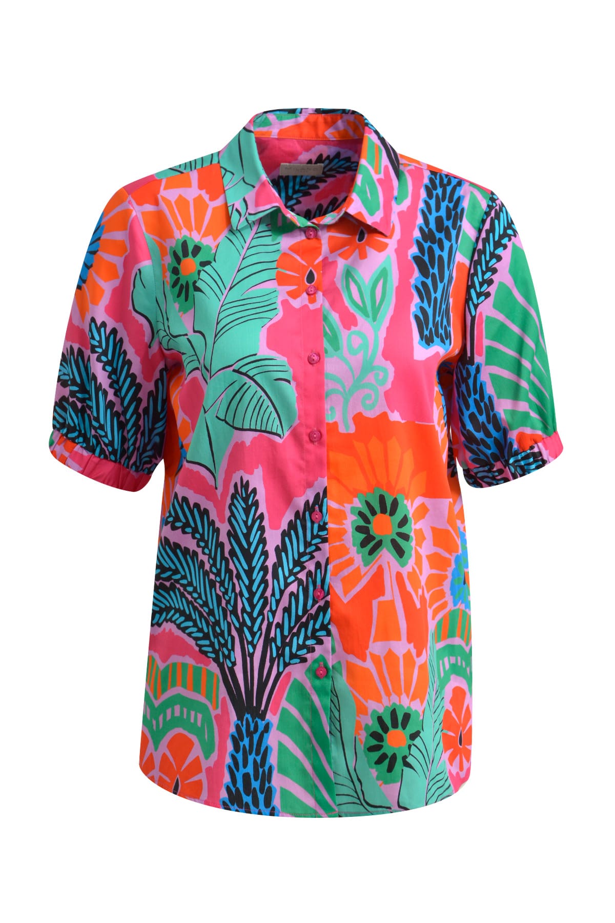 Bluse w collar and placket and 1/2 seelve poppy print Bluse Milano