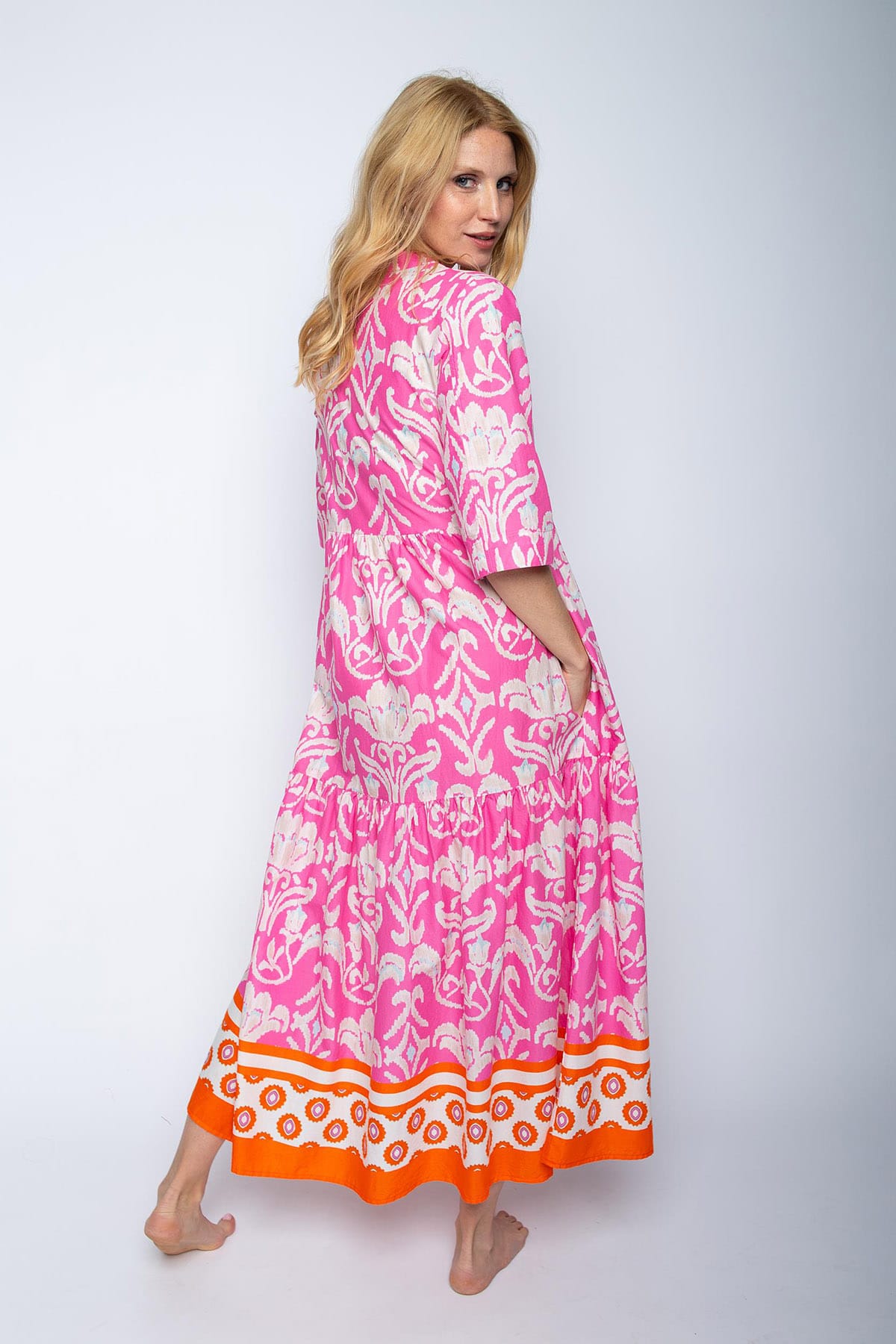 Damenkleid pink orange border Kleid Emily van den Bergh