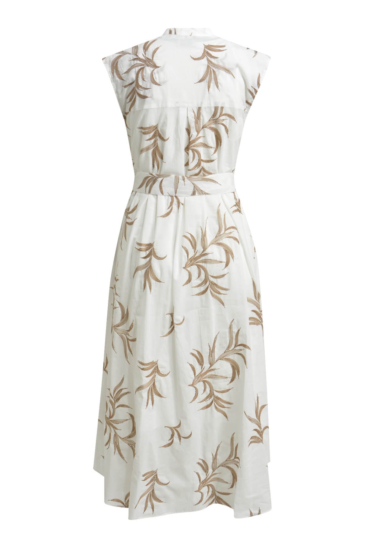 Kleid sleevless w n-neck, placket + belt white print Kleid Milano