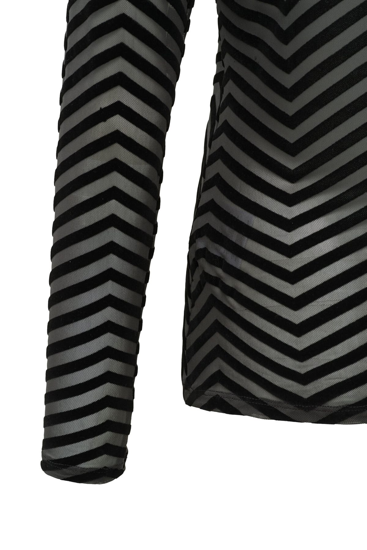 Langärmeliges Mesh-Oberteil mit Stehkragen und Samtmuster Phantom Dessin Longsleeve YAYA