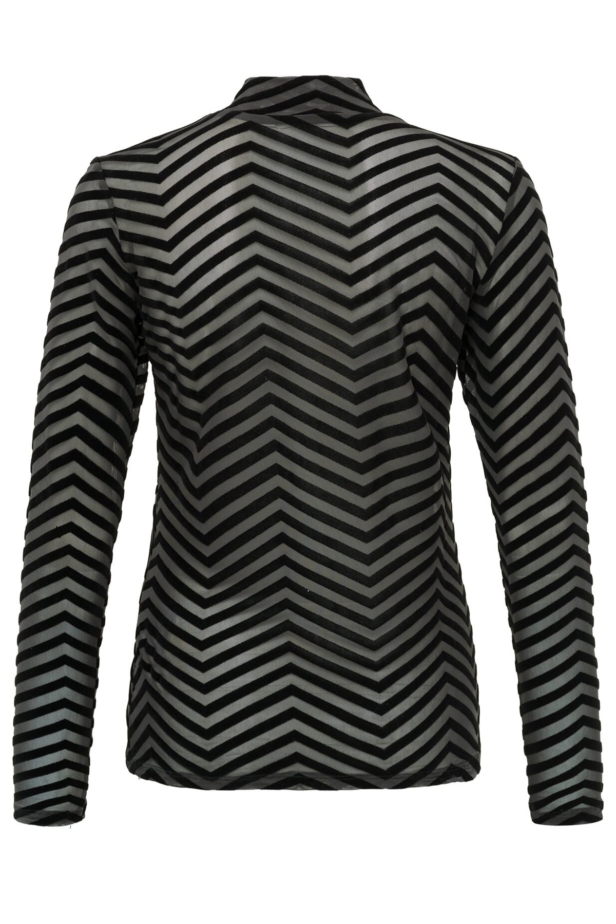 Langärmeliges Mesh-Oberteil mit Stehkragen und Samtmuster Phantom Dessin Longsleeve YAYA