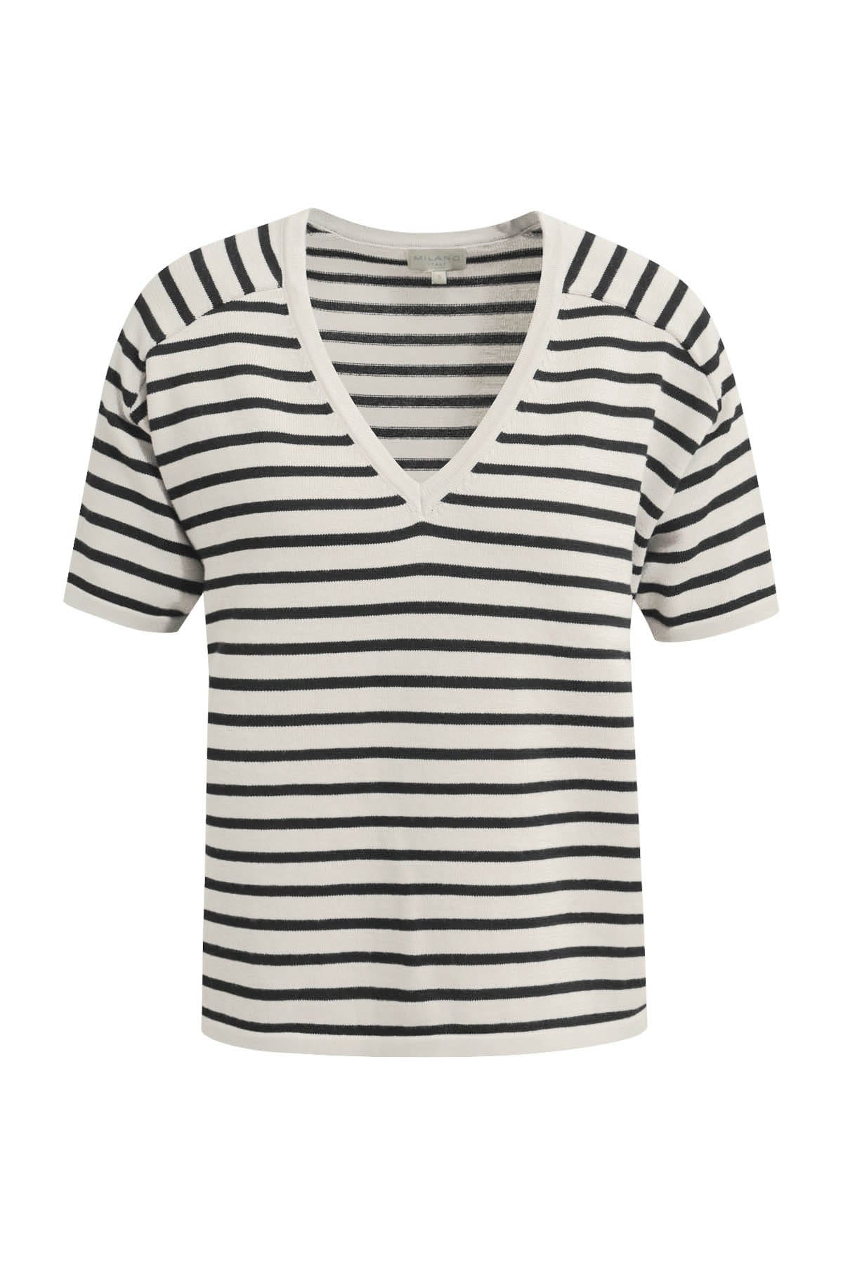 T-Shirt knitted v-neck, 1/2 raglan sleeve black print T-Shirt Milano
