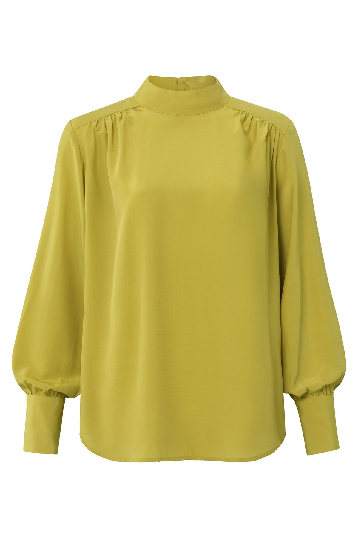 Bluse mit hohem Kragen und Raffungen Avocado Oil Green Blusen YAYA
