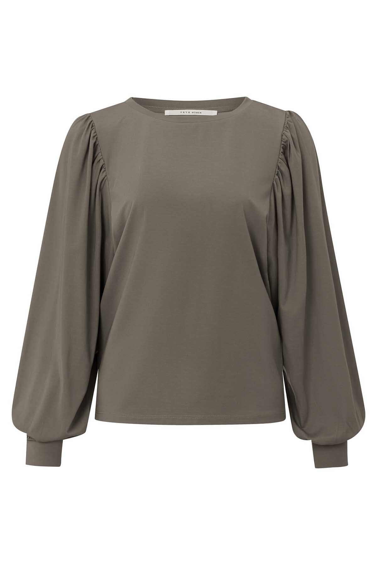 Blusen Boatneck top with puff sleeve Falcon Brown Blusen YAYA