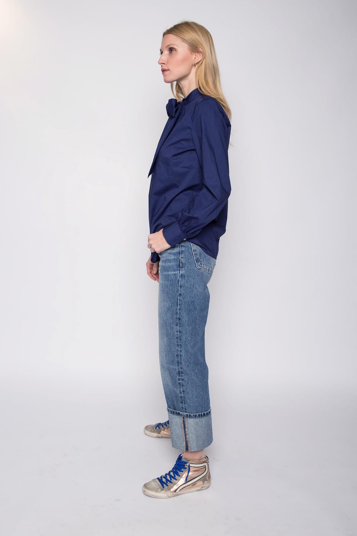 Coole Schluppenbluse mit Schlitz im Ausschnitt navy Blusen Emily van den Bergh