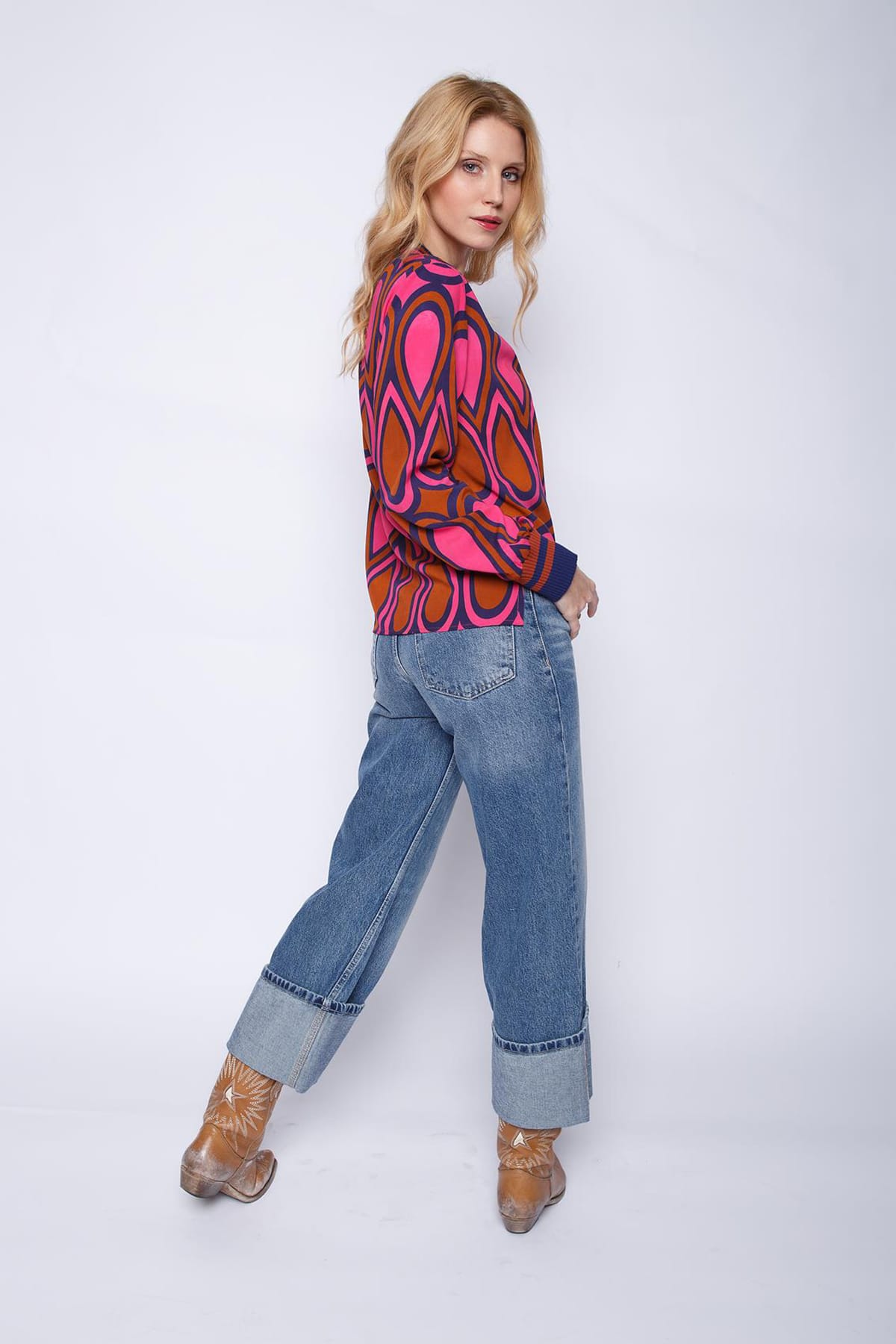 Fließende, gemusterte Bluse mit Stehkragen brown pink Blusen Emily van den Bergh