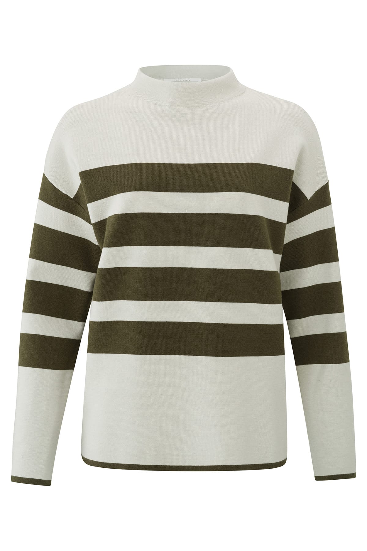 Gestreifter Pullover mit Stehkragen Dark Army Green Dessin Pullover YAYA