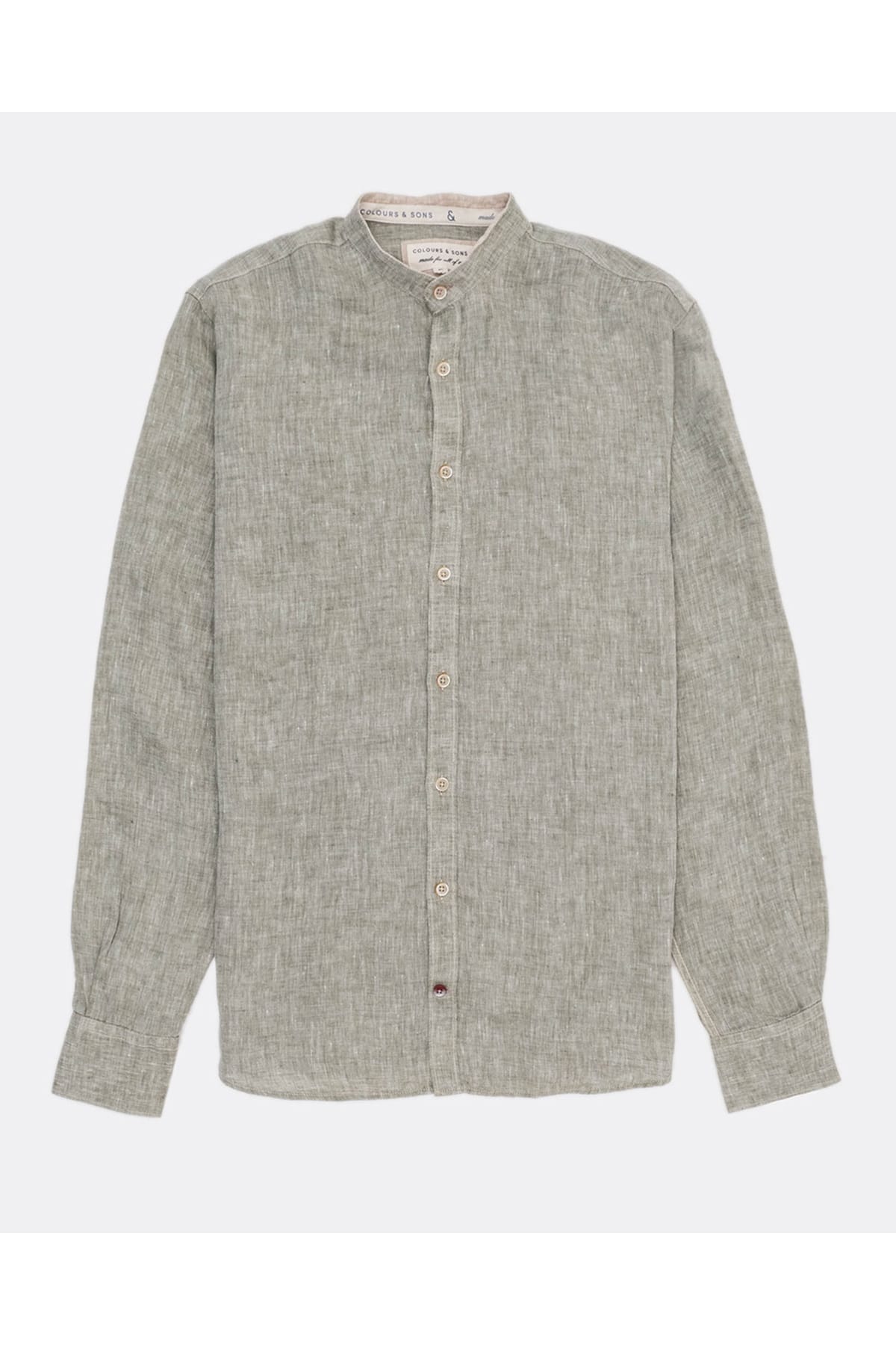 Hemd Leinenhemd mit Stehkragen Olive Hemd Colours&Sons