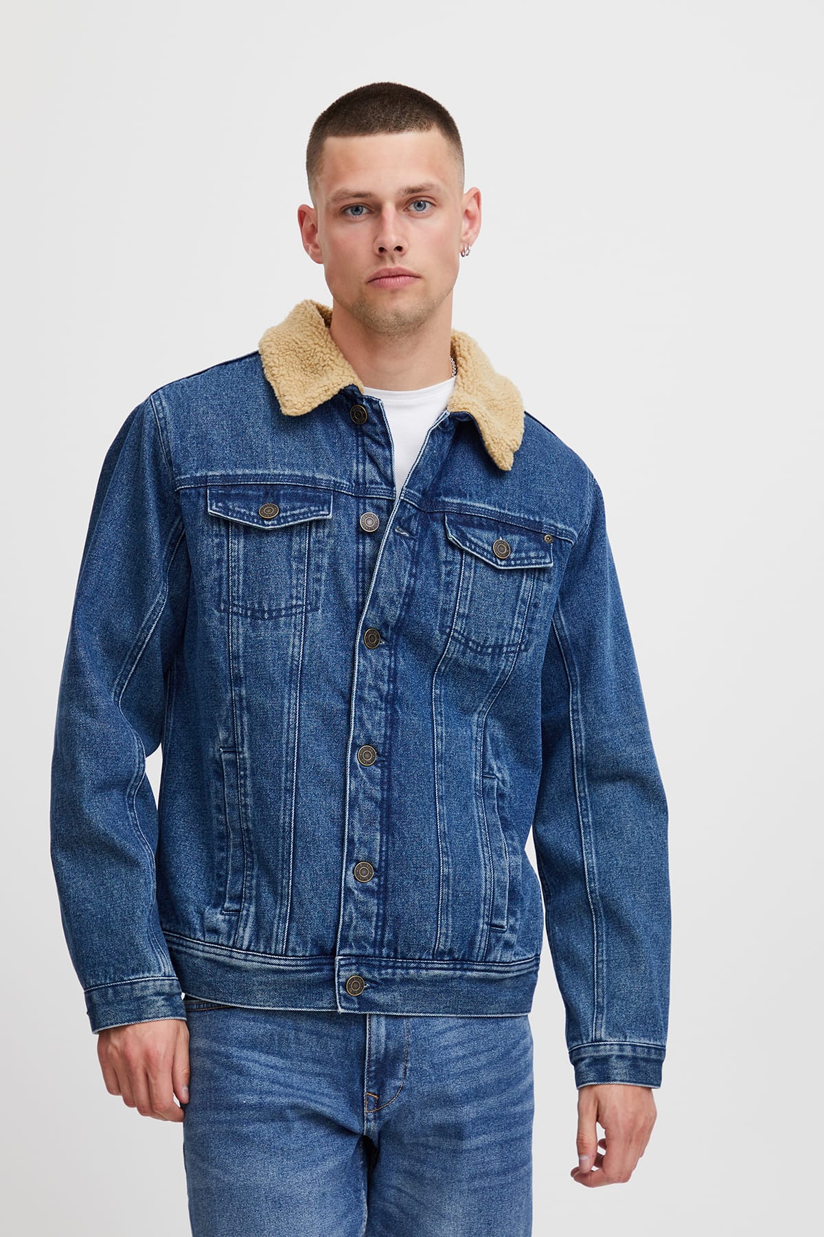 Jacken Jeansjacke mit Teddykragen Denim middle blue Jacken Blend