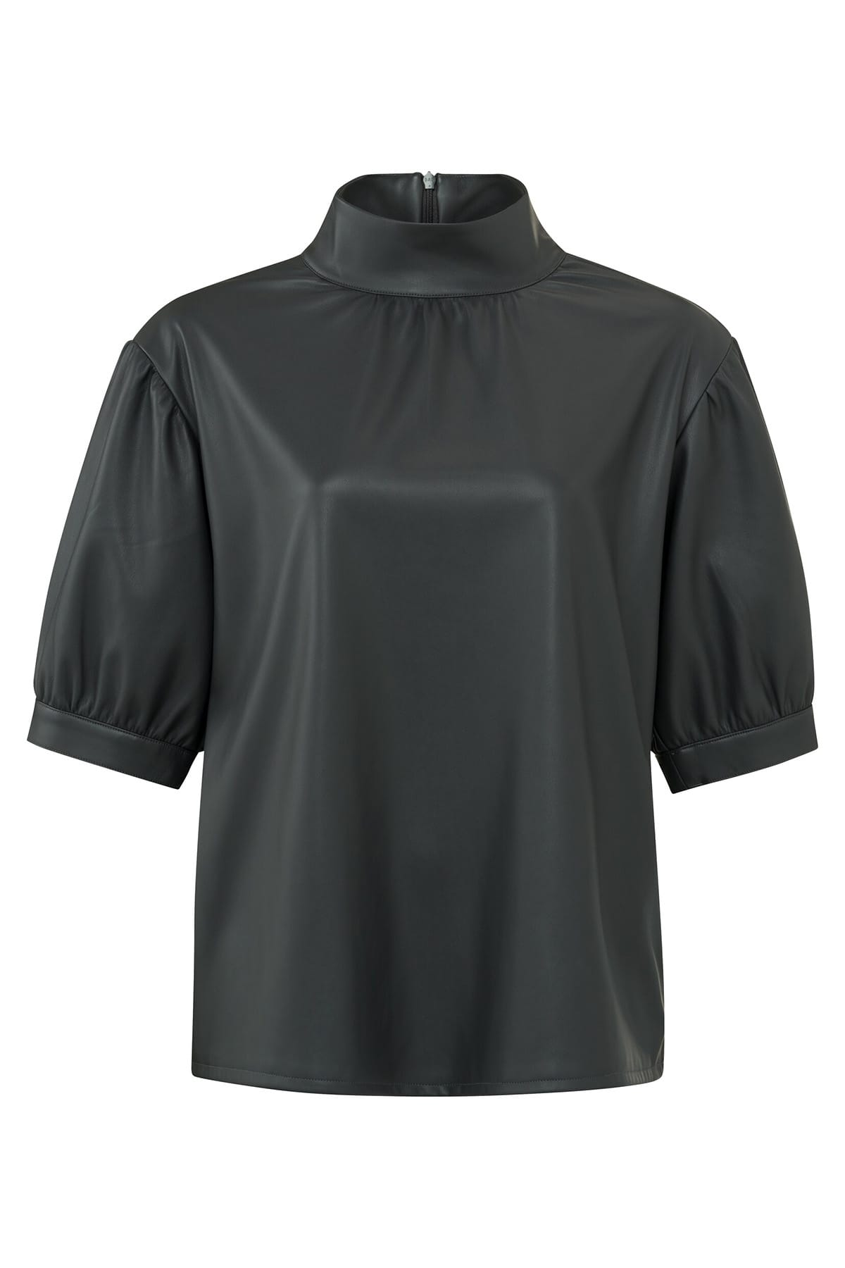Kunstleder Top mit Halbarm und hohem Kragen Pinstripe Grey Top YAYA
