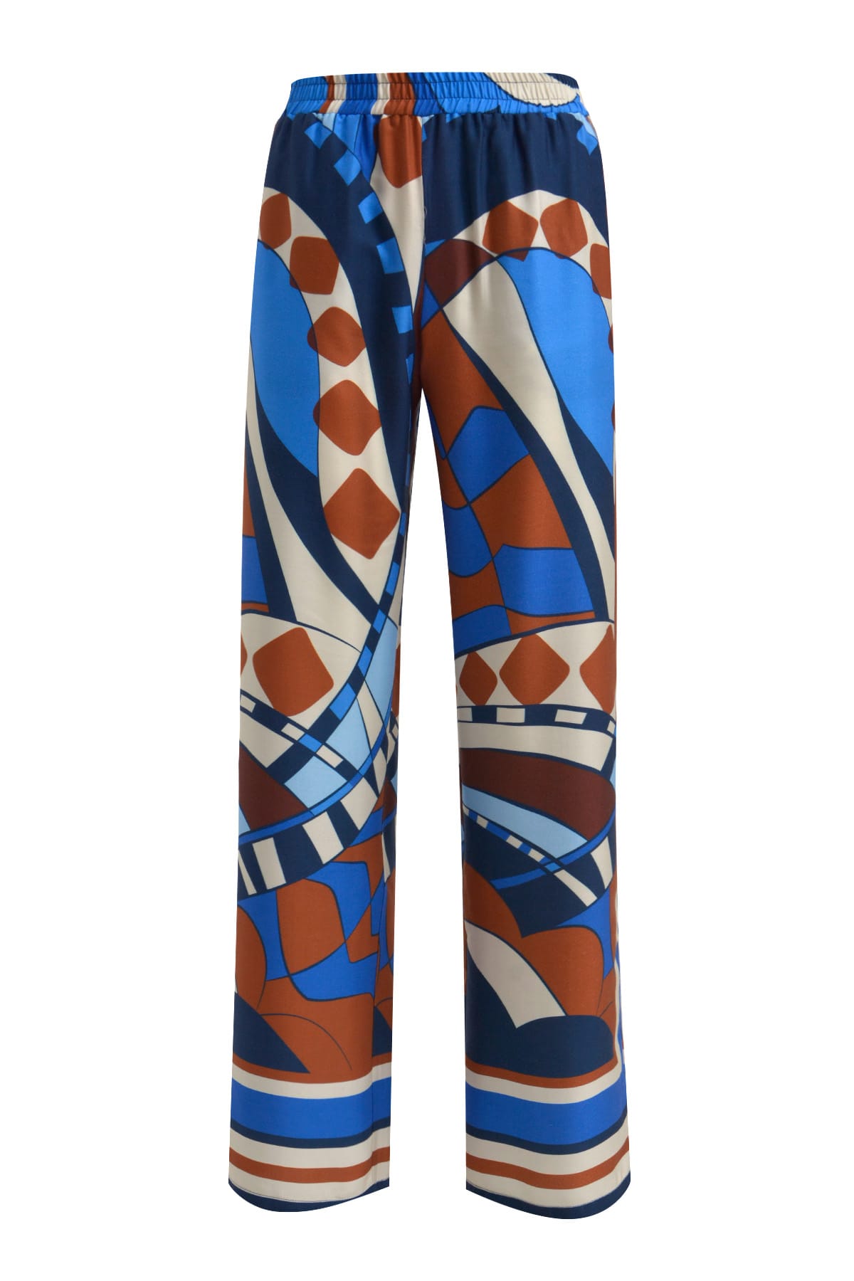 Leichte, gemusterte Hose mit elastischem Bund und weitem Bein mid blue print Hosen Milano