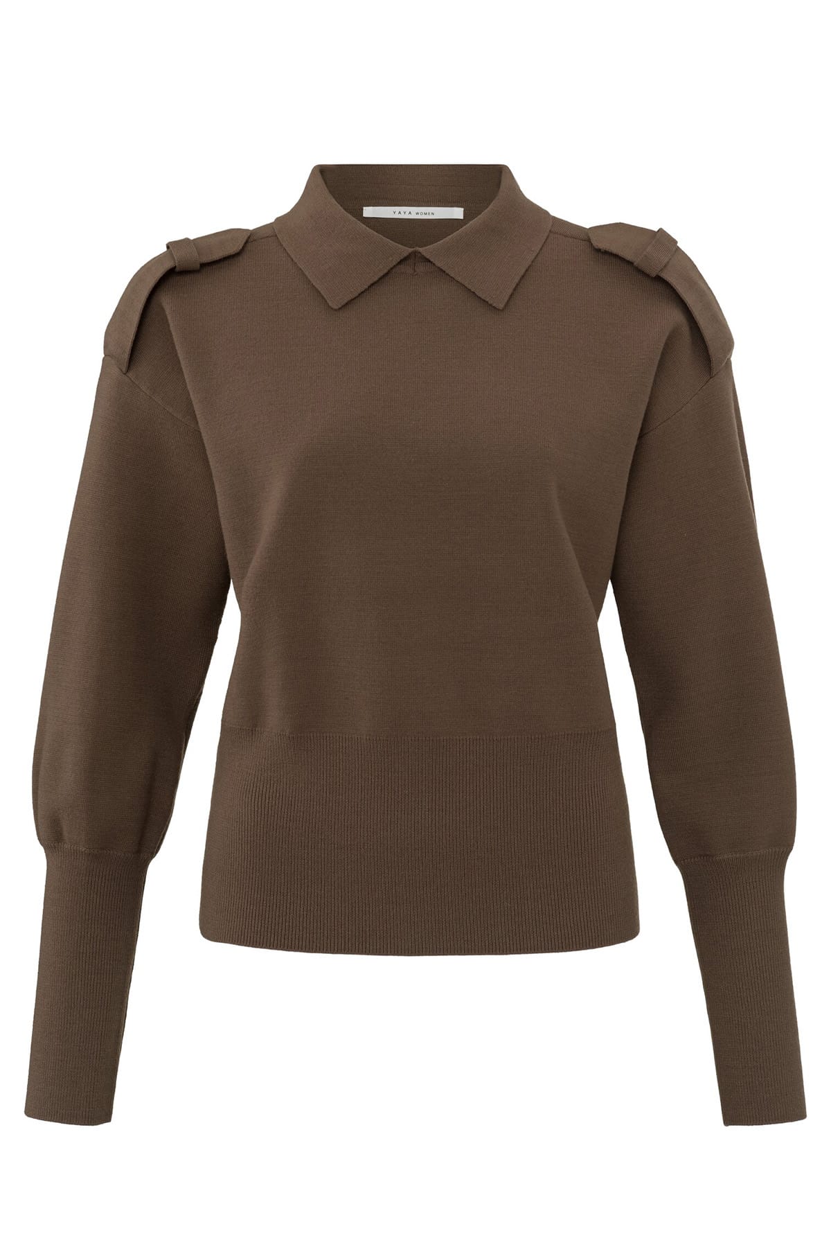 Pullover mit Hemdkragen und Schulterklappen Coca Mocha Brown Pullover YAYA