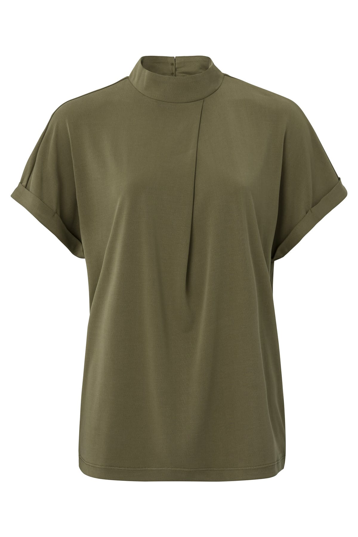 Top mit Stehkragen und Faltendetail Gothic Olive Green Top YAYA