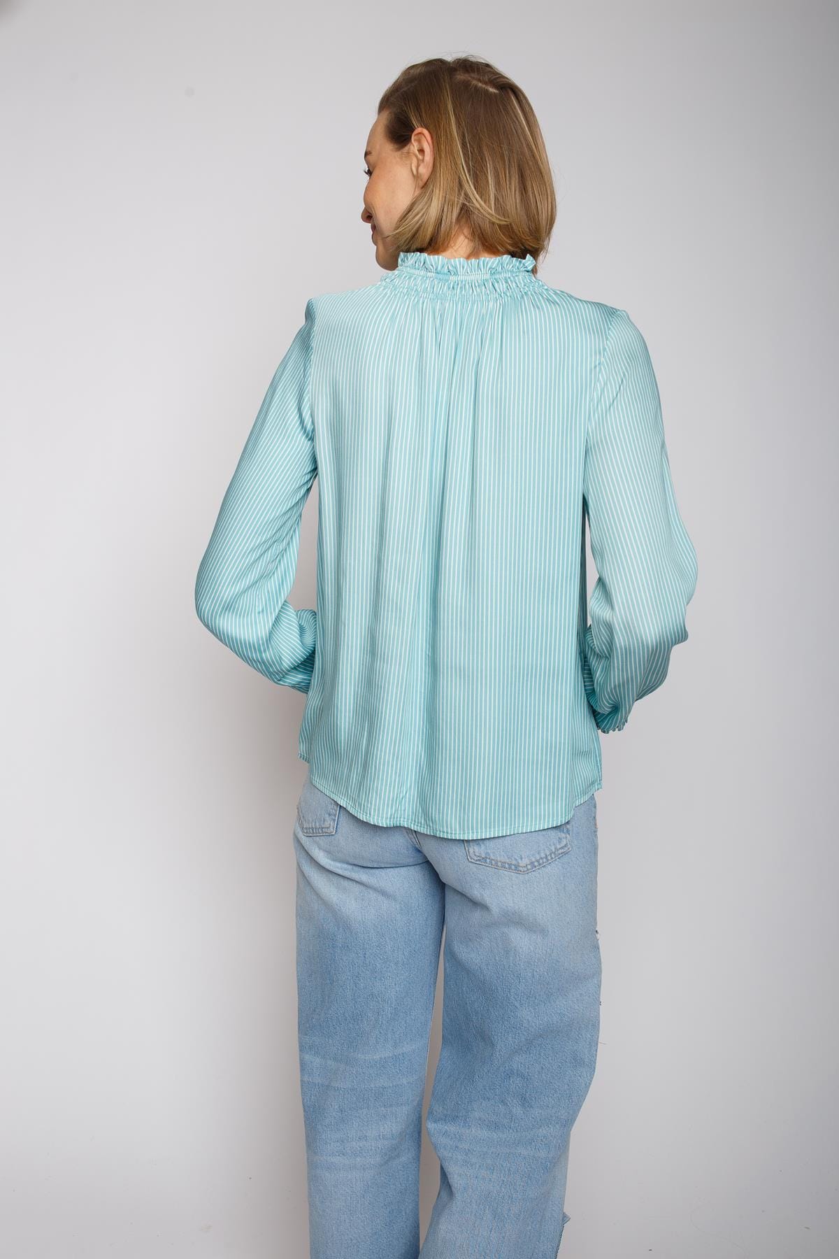 Bluse Damenbluse aqua strip Bluse Emily van den Bergh 