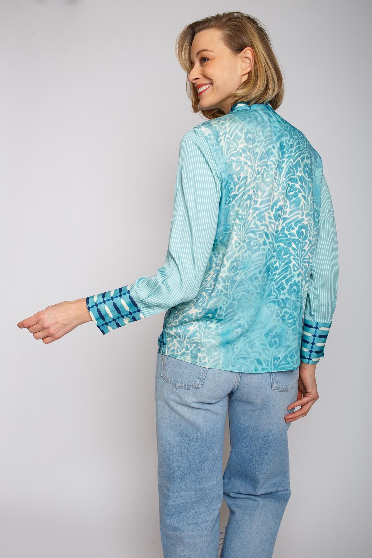 Bluse Damenbluse Hemdkragen aqua Bluse Emily van den Bergh 