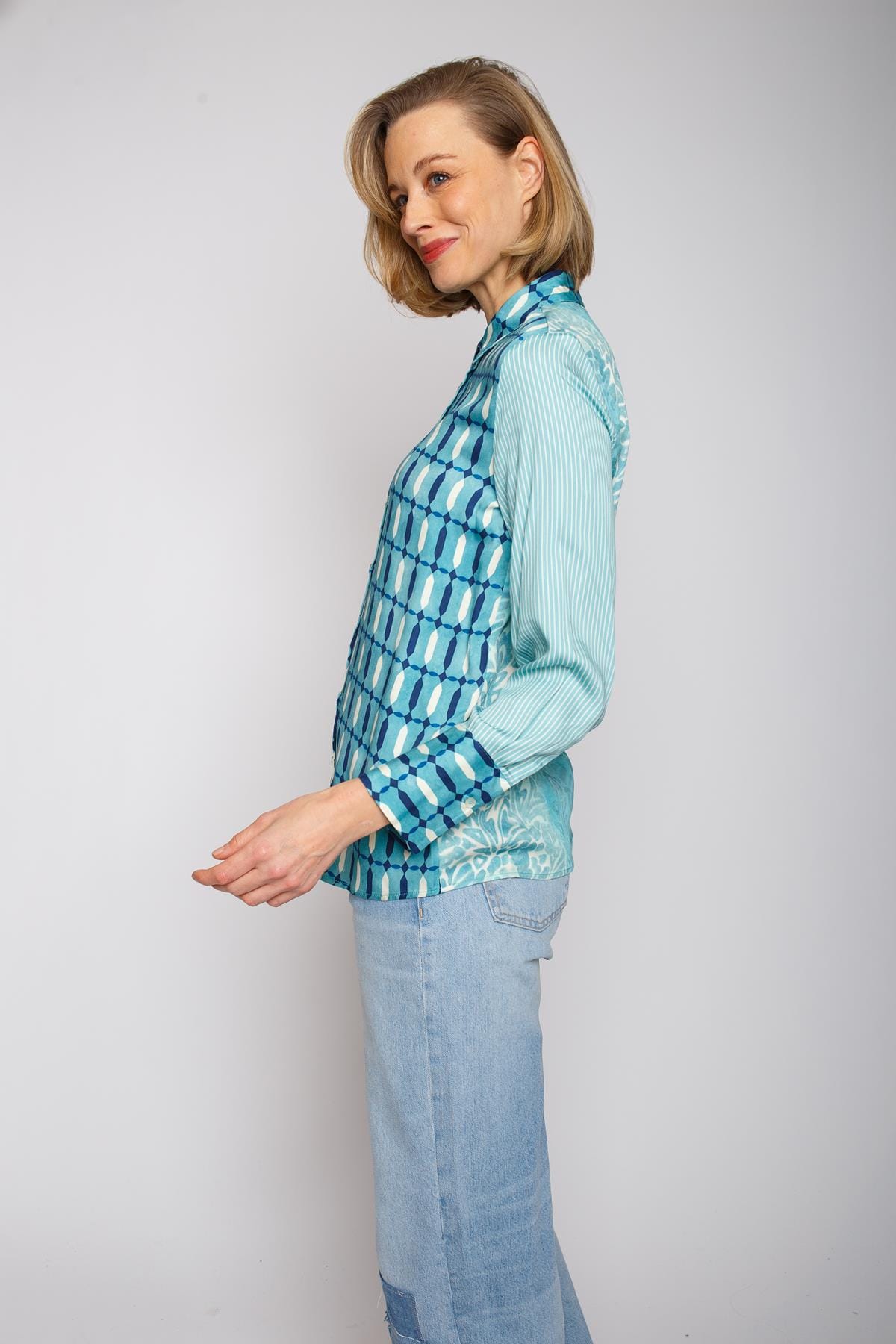 Bluse Damenbluse Hemdkragen aqua Bluse Emily van den Bergh 