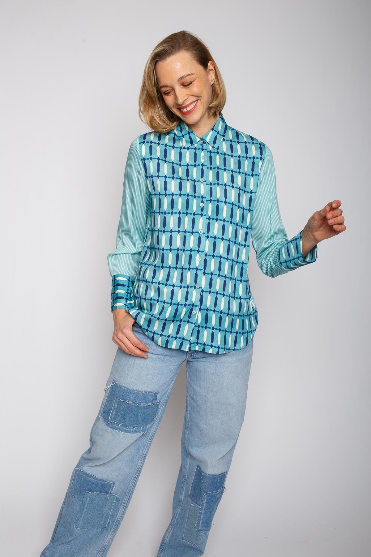 Bluse Damenbluse Hemdkragen aqua Bluse Emily van den Bergh 