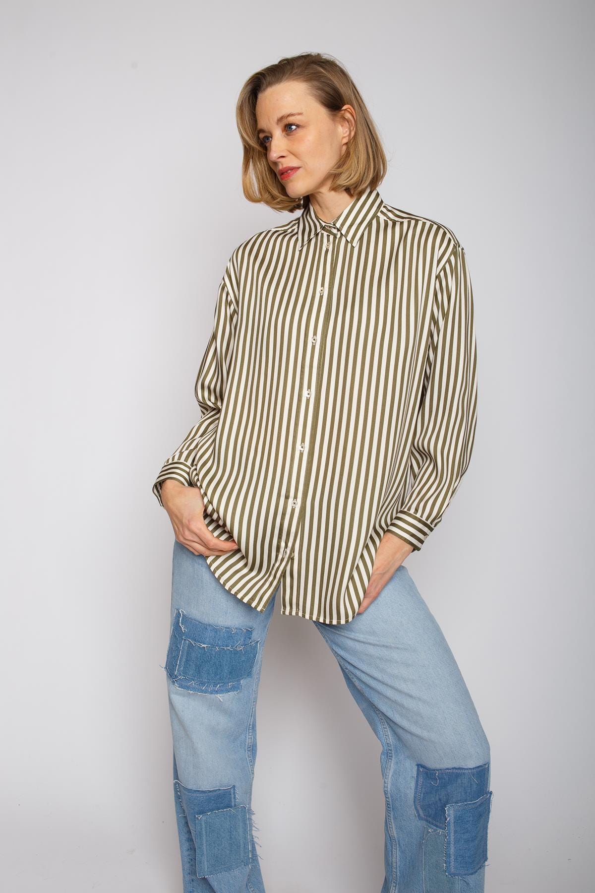 Bluse Damenbluse khaki stripe Bluse Emily van den Bergh 