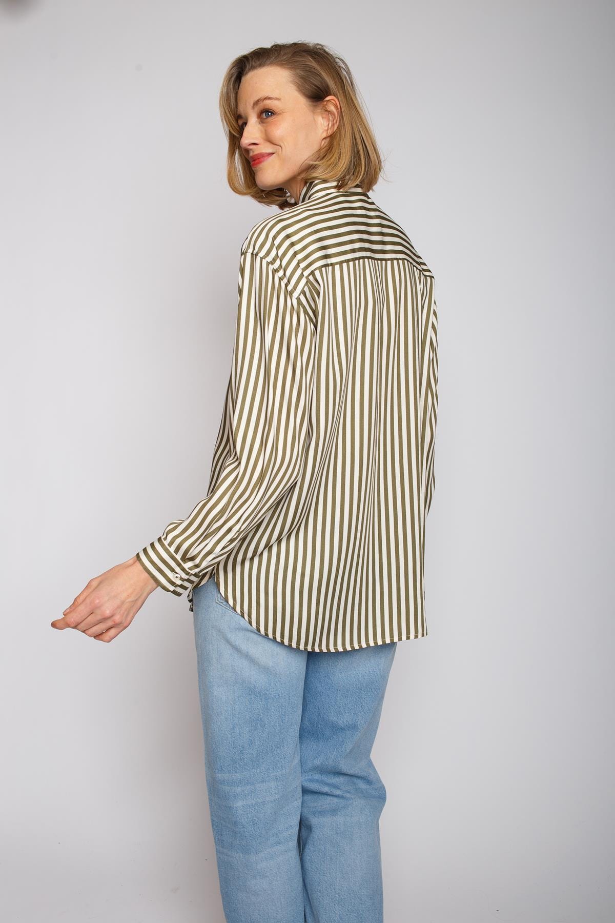 Bluse Damenbluse khaki stripe Bluse Emily van den Bergh 