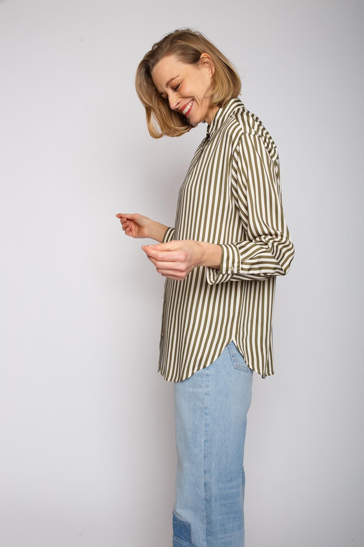 Bluse Damenbluse khaki stripe Bluse Emily van den Bergh 