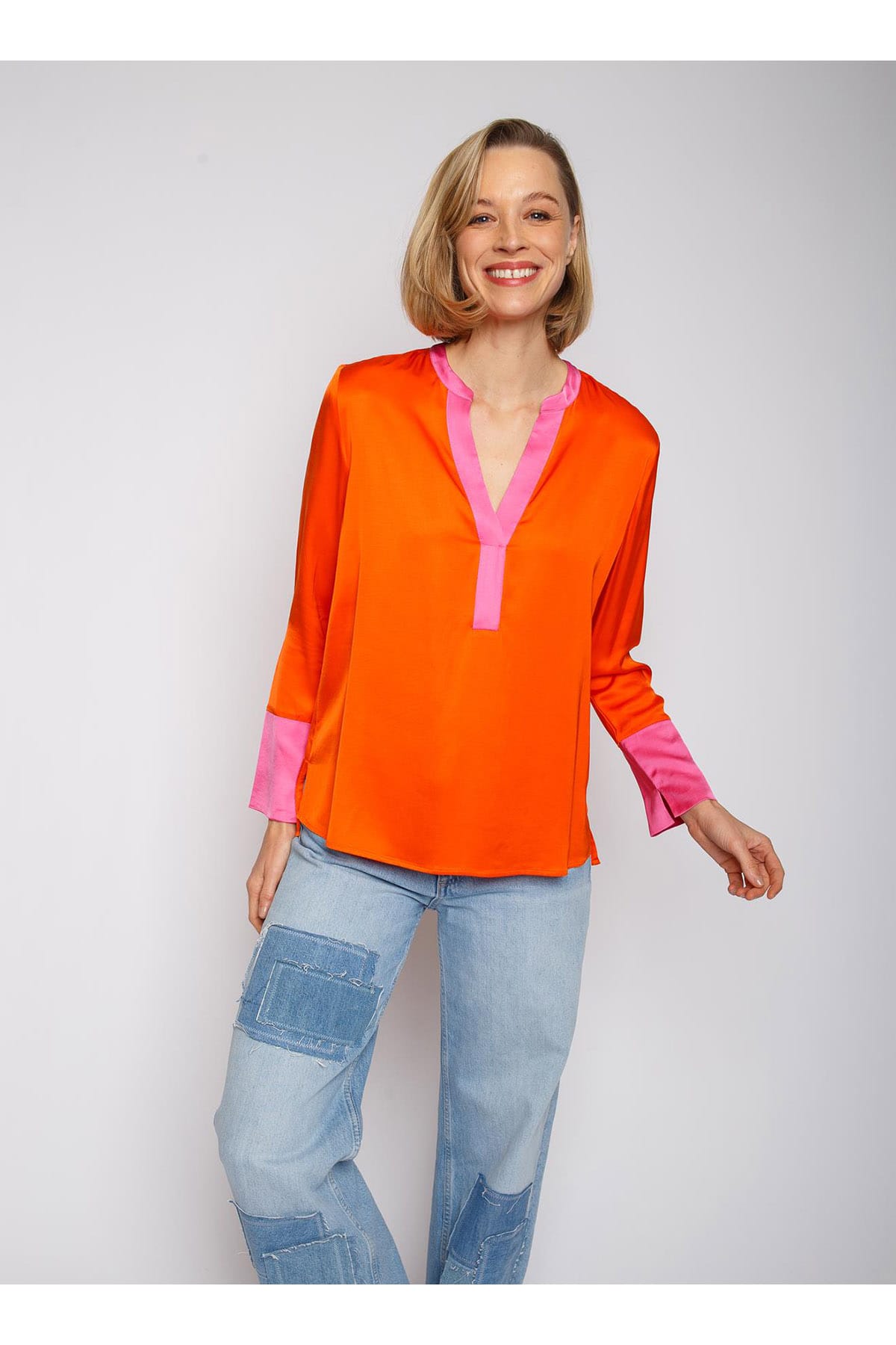 Bluse Damenbluse orange mit Rosa Bluse Emily van den Bergh 