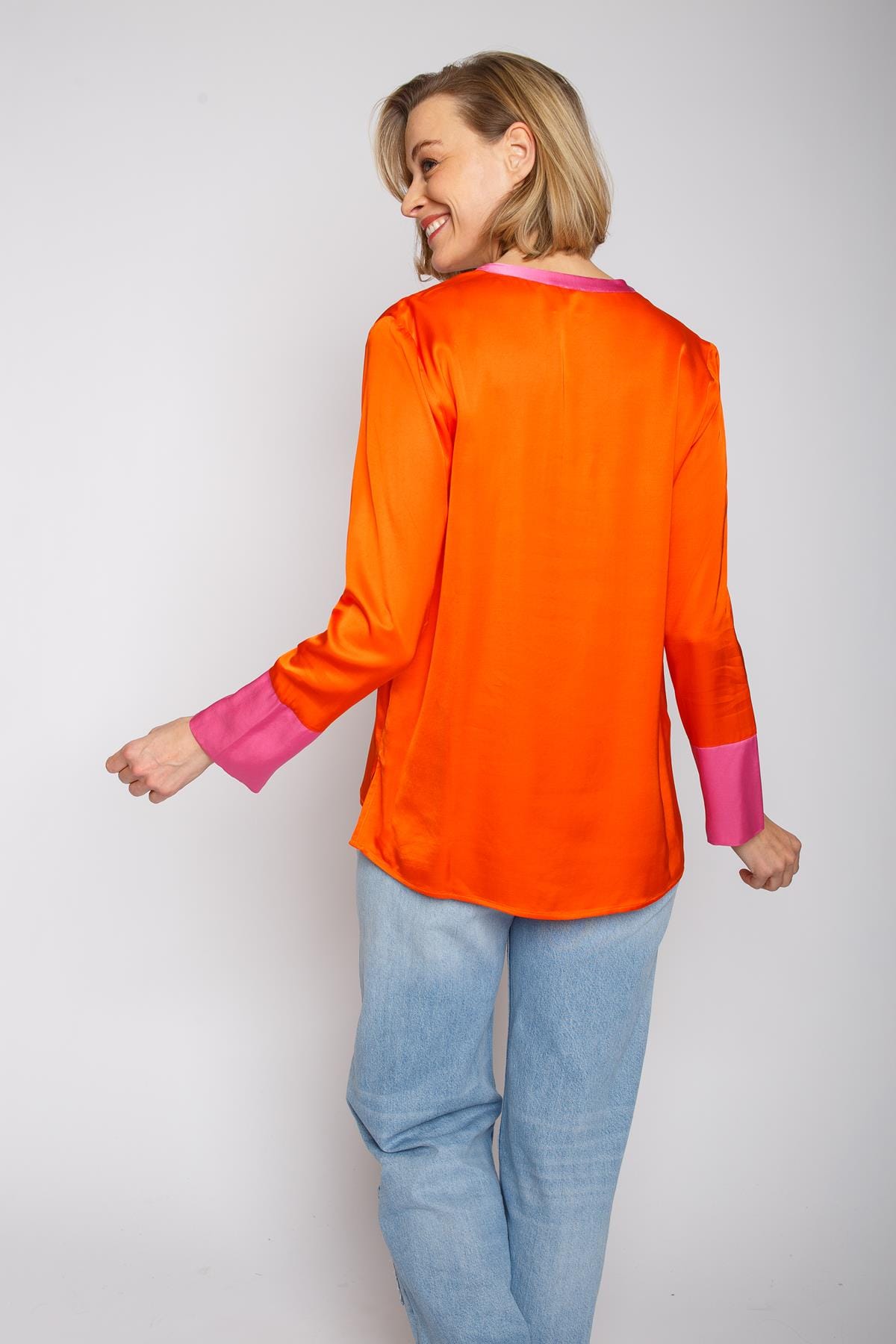 Bluse Damenbluse orange mit Rosa Bluse Emily van den Bergh 