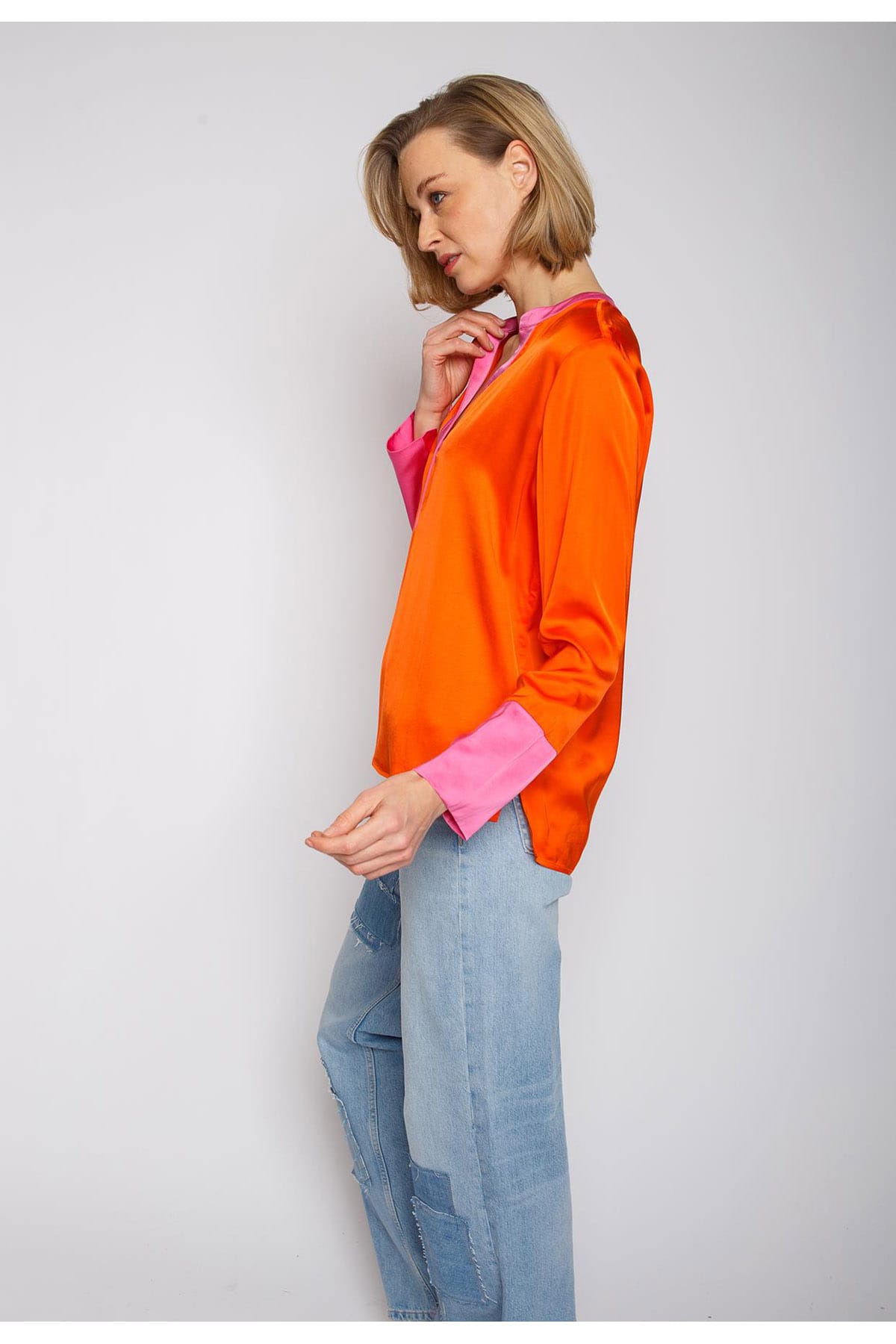 Bluse Damenbluse orange mit Rosa Bluse Emily van den Bergh 