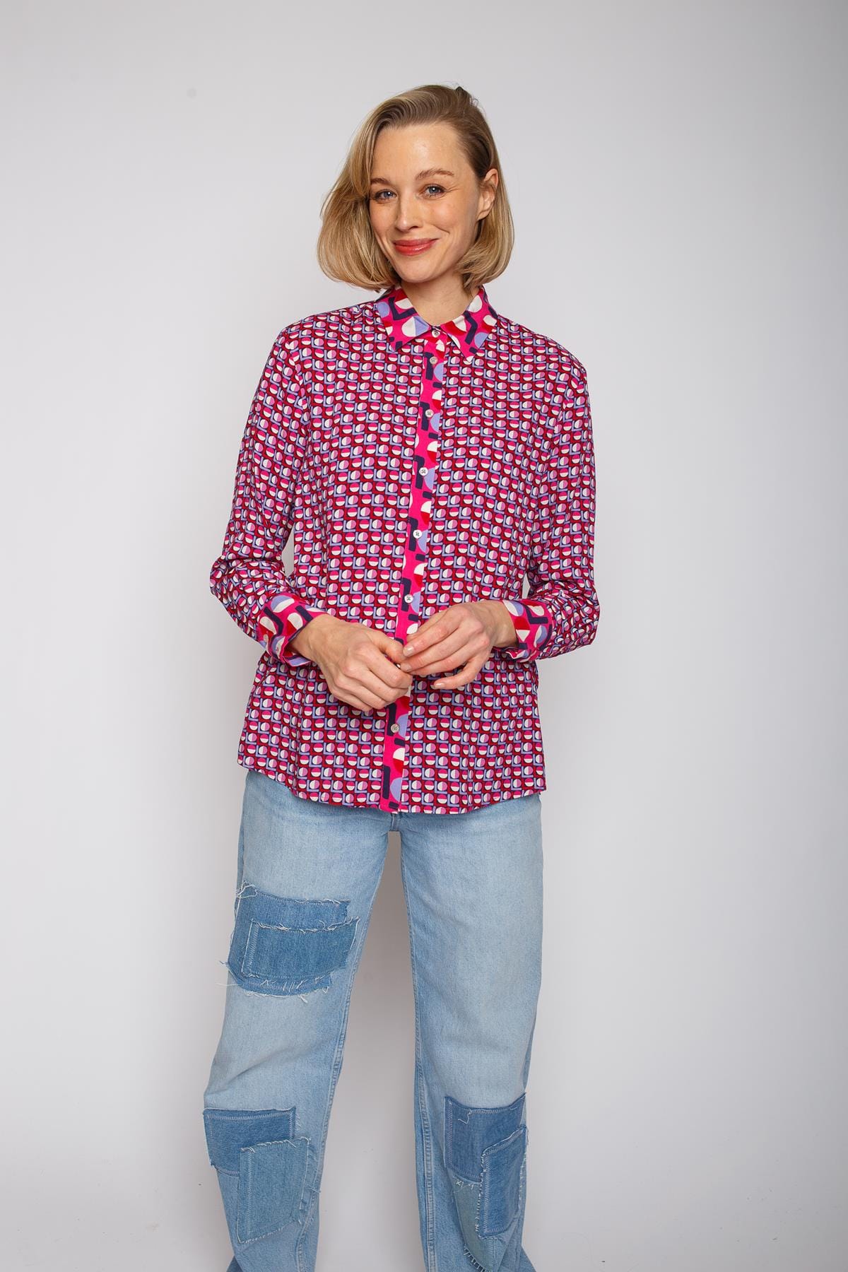 Bluse Damenbluse pink navy Bluse Emily van den Bergh 