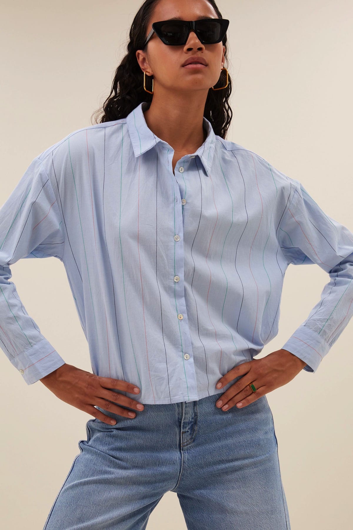 Bluse elvie chambray light blue stripe Bluse By Bar 