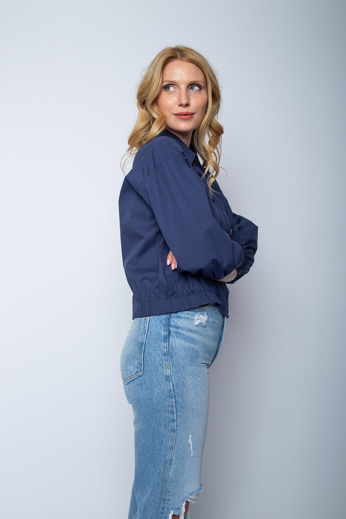 Damenbluse cropped navy Bluse Emily van den Bergh 