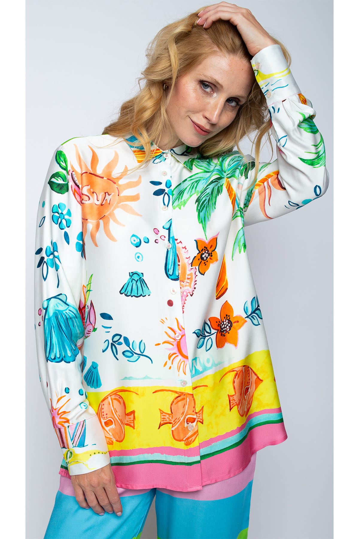 Damenbluse multi beach comice Bluse Emily van den Bergh 