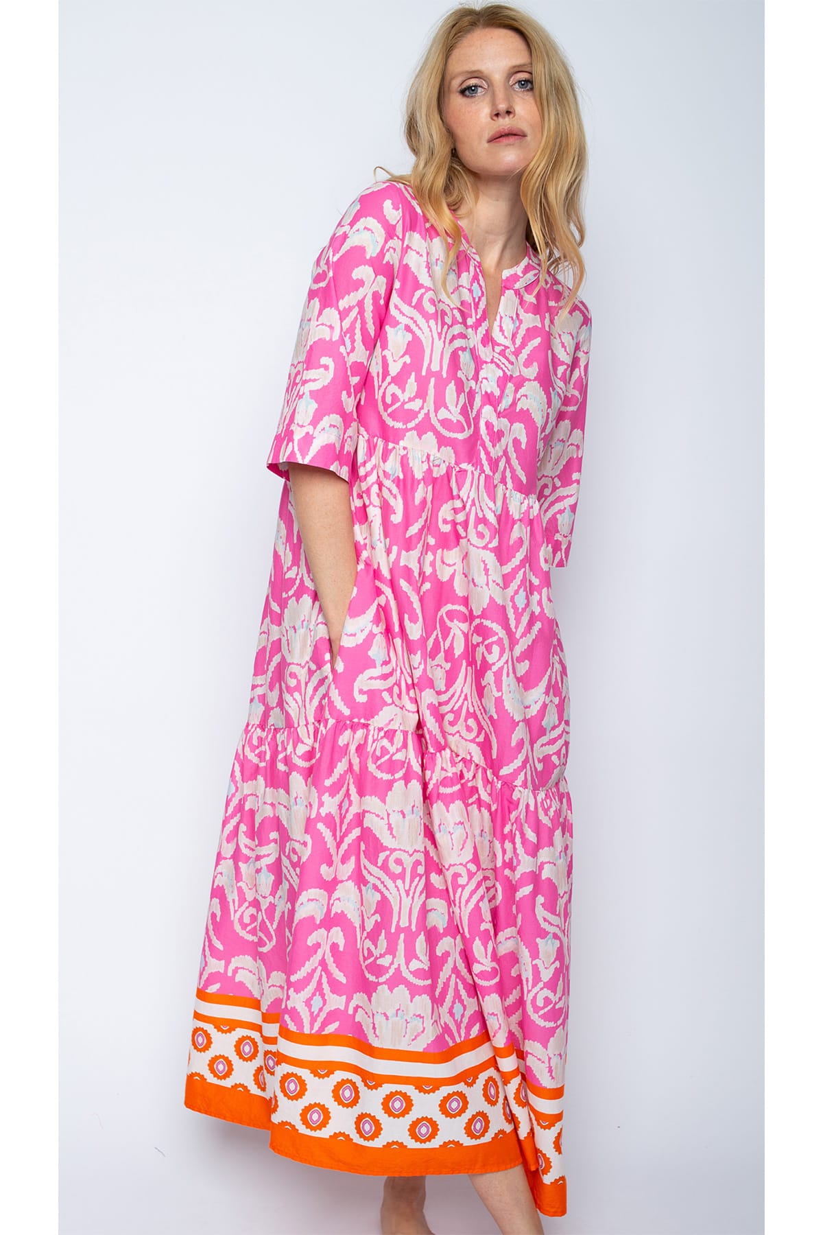 Damenkleid pink orange border Kleid Emily van den Bergh 