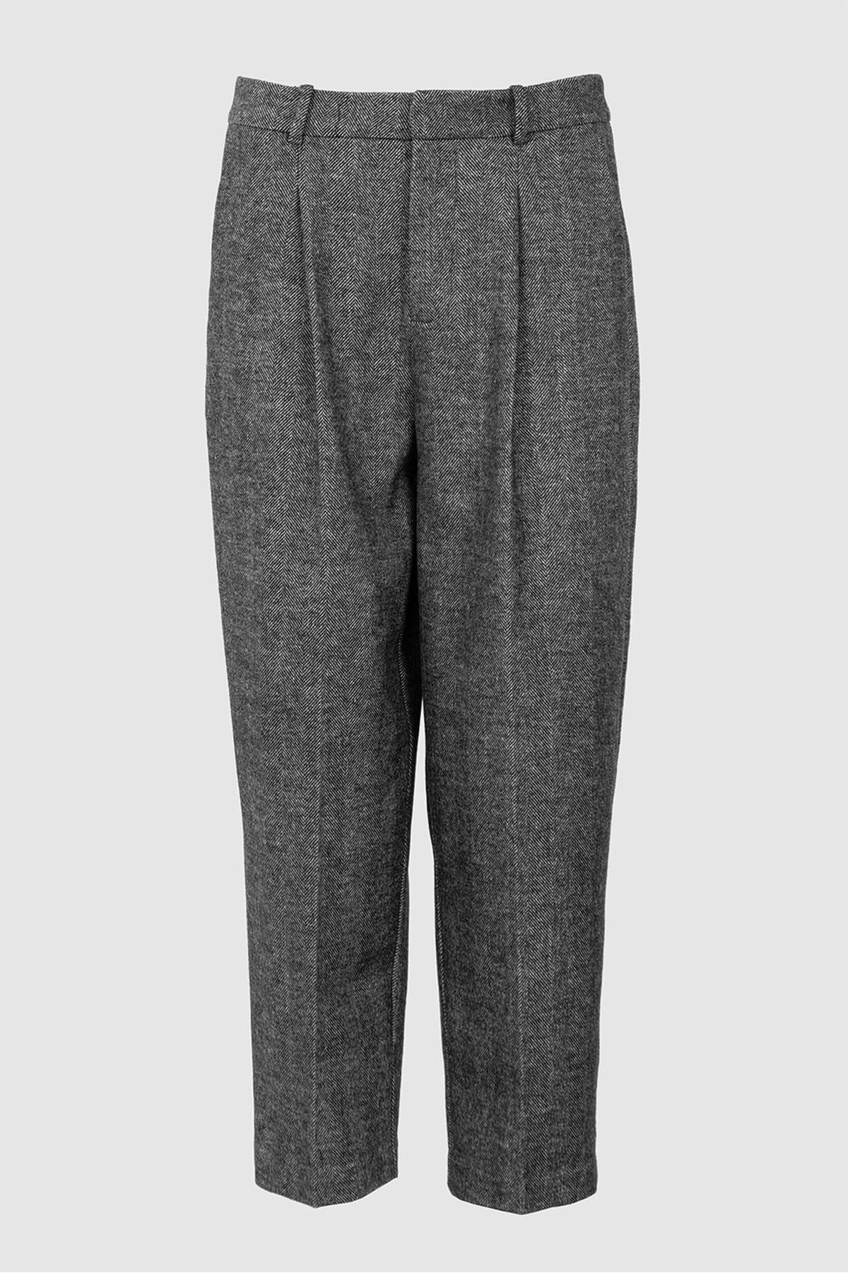 Hose WBLTHILLA Barrel Leg Wool Pant Black | Herringbone Hose With Black 