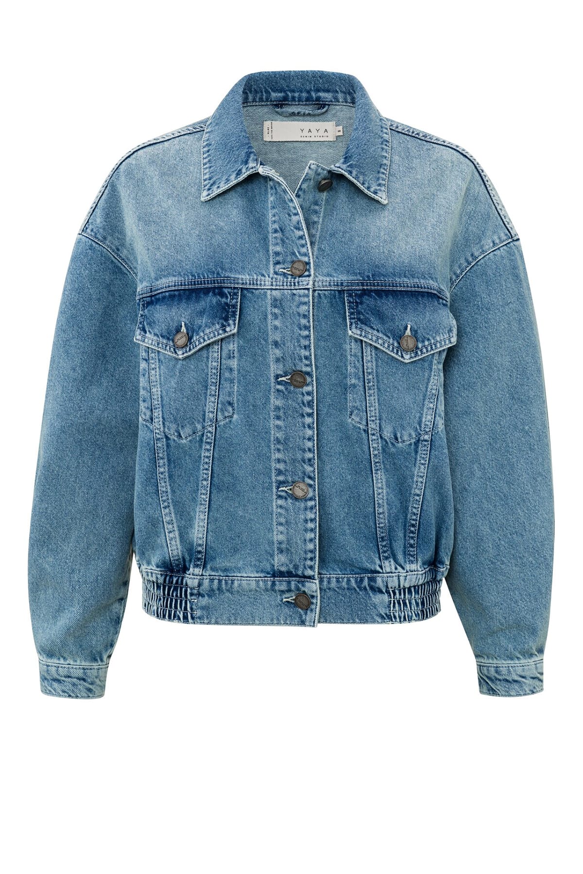 Langärmelige Bomber-Jeansjacke mit Knöpfen und Taschen Blue Denim Jacke YAYA 