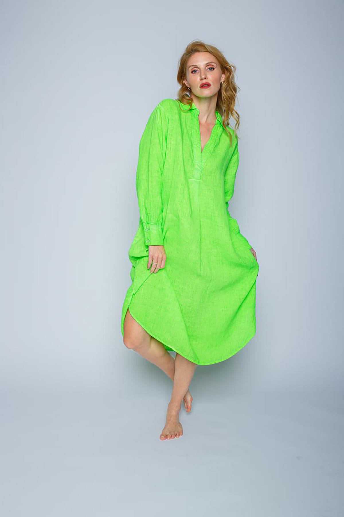 Lässiges Hemdblusenkleid aus Leinen neon green Kleid Emily van den Bergh 