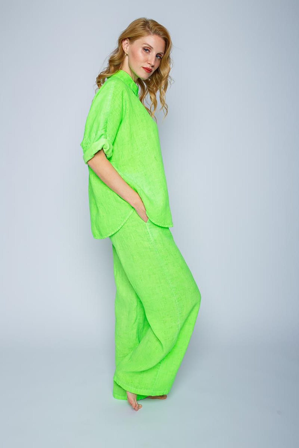 Leinen Hemdbluse mit Halbarm neon green Bluse Emily van den Bergh 
