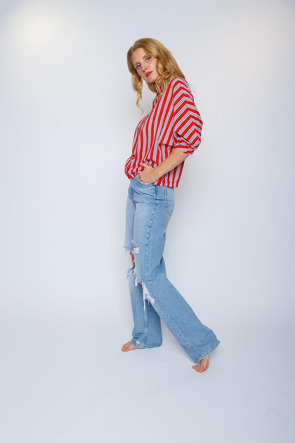 Lockere, gestreifte Hemdbluse red azur stripe Bluse Emily van den Bergh 
