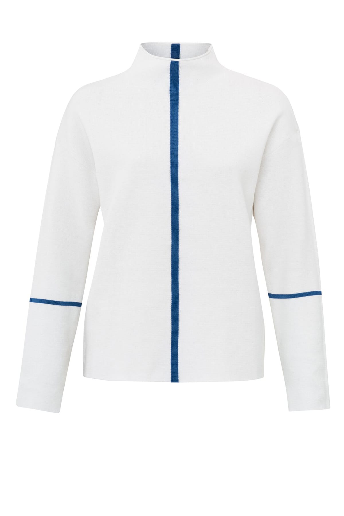 Pullover Langärmeliger Pullover mit Stehkragen und Streifendetail Pure White Pullover YAYA 