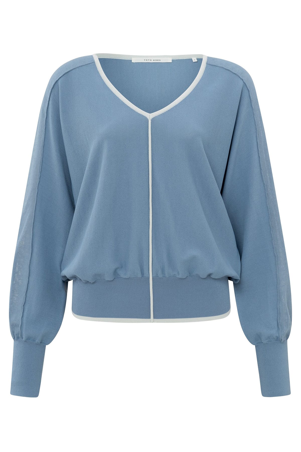 Pullover mit V-Ausschnitt, weißen Kontrastnähten und elastischem Bund Infinity Blue Pullover YAYA 