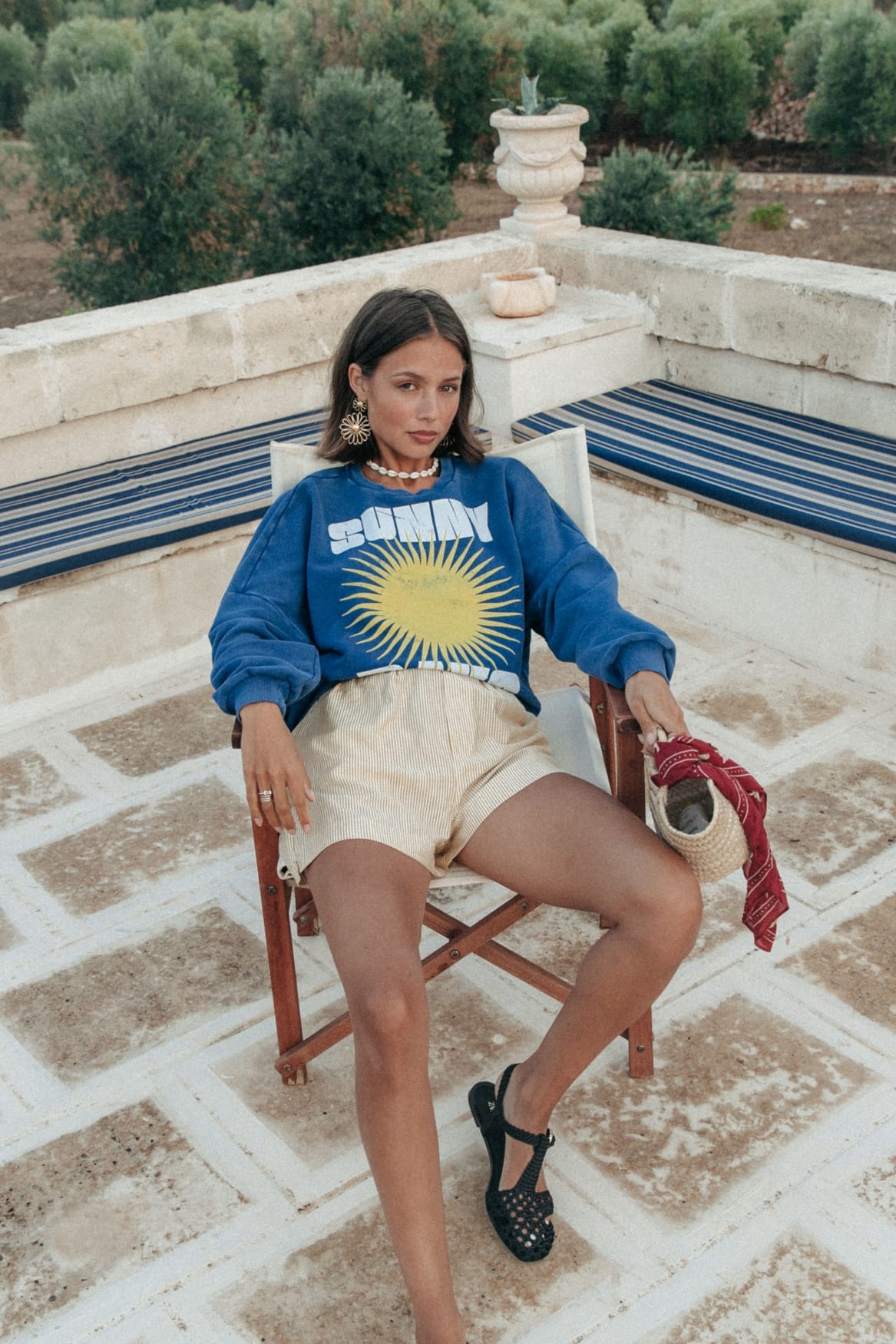 Sweatshirt Sunny Days Acid Wash Dropped Shoulder Bright blue Sweatshirt Colourful Rebel 