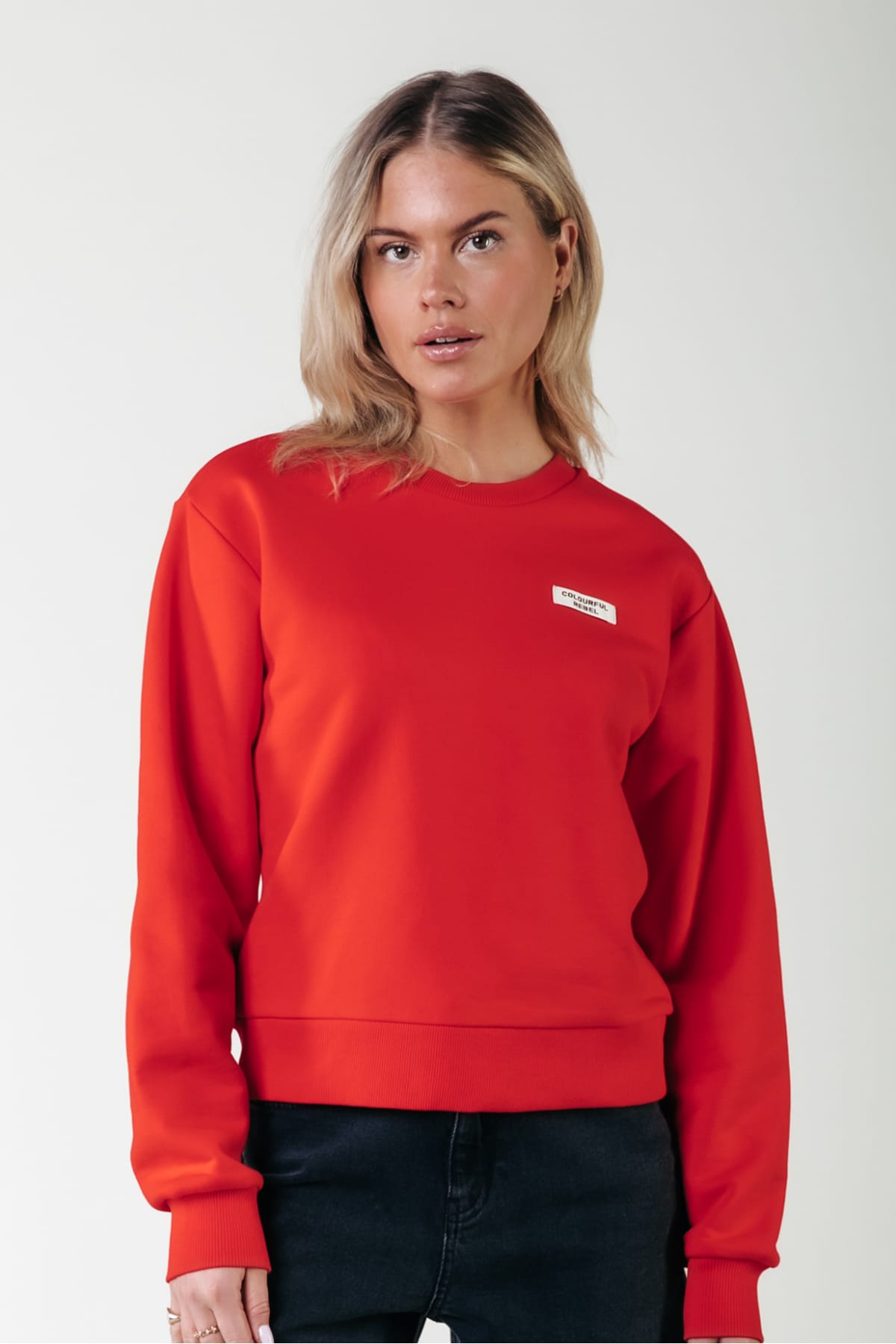 Sweatshirt Uni Label Relaxed Sweat Scarlet Red Sweatshirt Colourful Rebel 