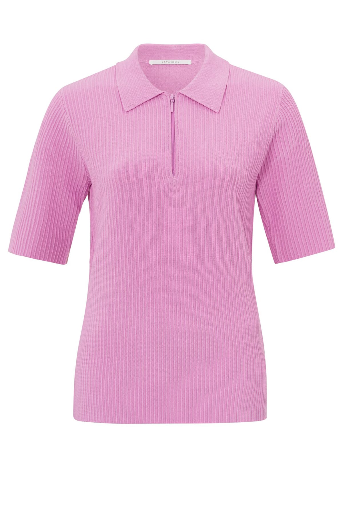 T-Shirt Geripptes Polohemd mit Kragen und halblangen Ärmeln Phalaenopsis Pink T-Shirt YAYA 