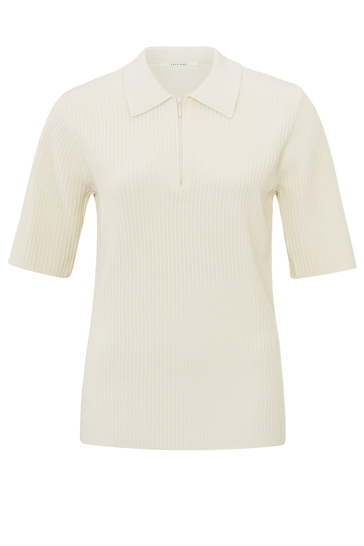 T-Shirt Rippstrick Polo mit Reißverschluss Ivory White T-Shirt YAYA 