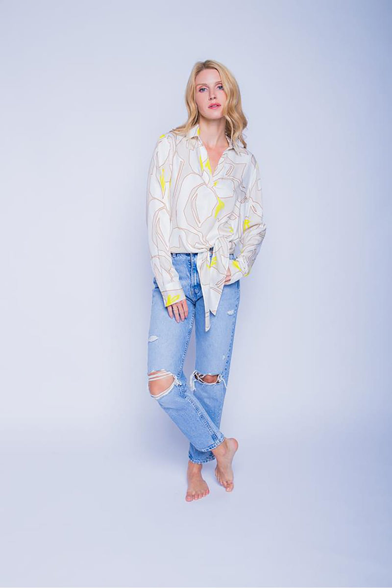 Bluse mit V-Ausschnitt und Knotendetail sand white Bluse Emily van den Bergh 
