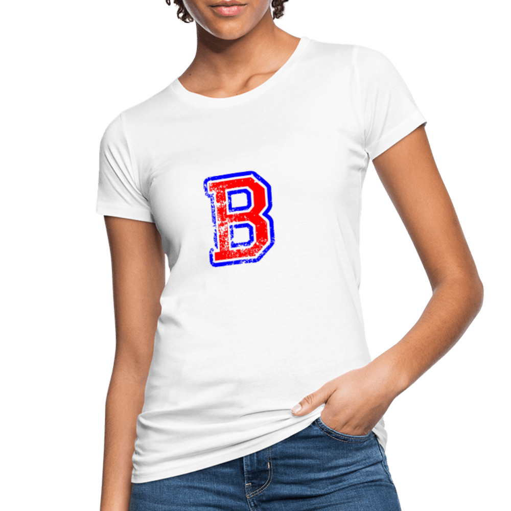 Damen T-Shirt aus Bio-Baumwolle mit B Print im College Stil rot/blau Women's Organic T-Shirt | Continental Clothing SPOD 