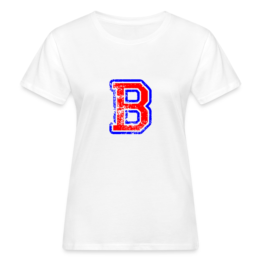 Damen T-Shirt aus Bio-Baumwolle mit B Print im College Stil rot/blau Women's Organic T-Shirt | Continental Clothing SPOD white S 